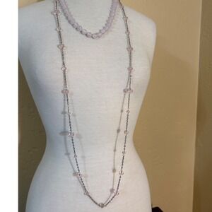 Vintage Style‎ Pink Frosted Bead and Faceted Crystal Layered Necklace Set 2pc